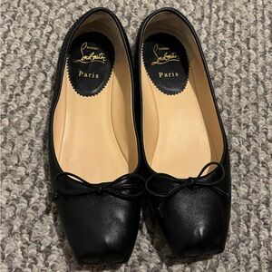 Christian Louboutin Black Leather Bow Ballet Flats